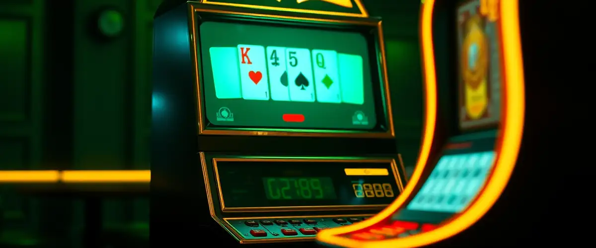 Borne de vidéo poker lumineuse dans un salon émeraude